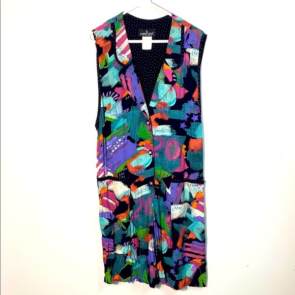 Vintage 80’s Geometric Print Romper by Carole Little Petites size 12 - Picture 1 of 11